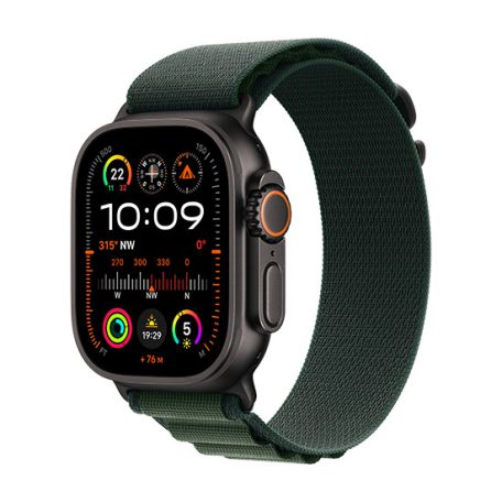 Apple Watch Ultra 2 LTE 49mm Titanium Black with Dark Green Alpine Loop Strap Large MX4T3